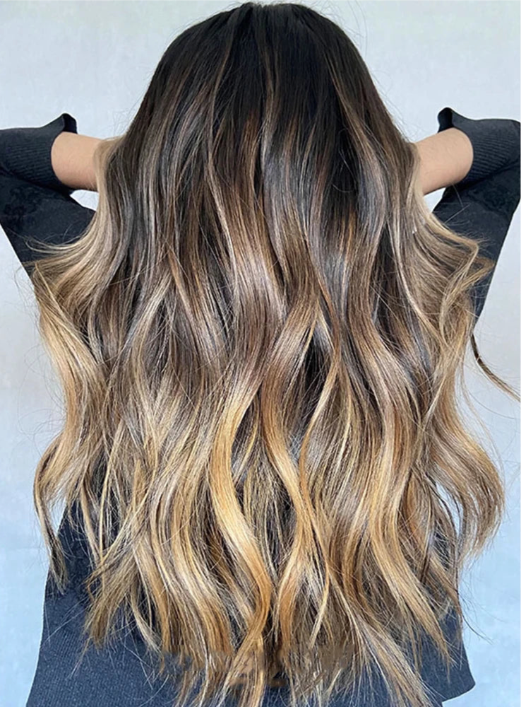 Vågig Balayage Peruk i Guldblond & Brun