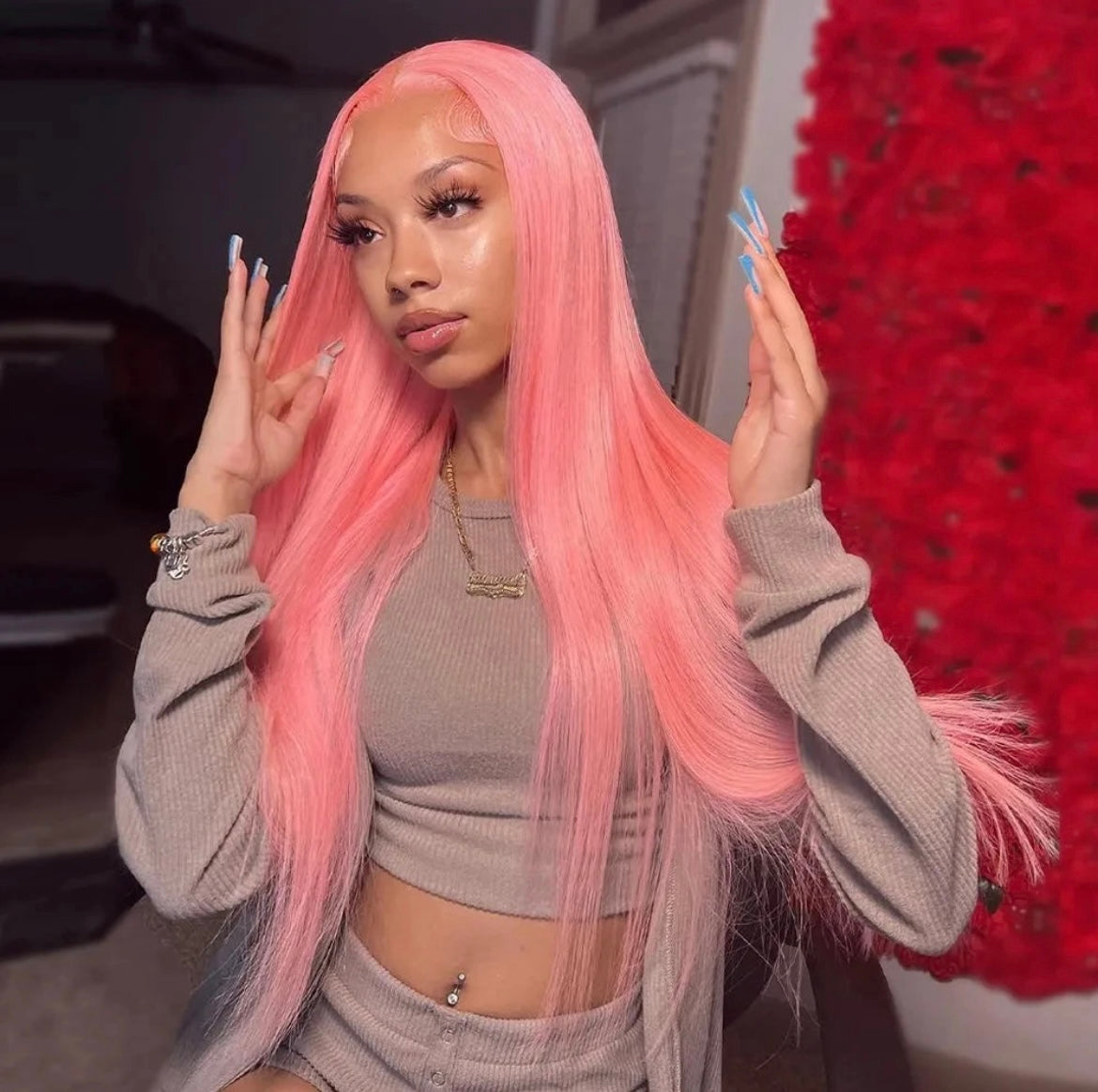 Pink Straight Lace Front Wig