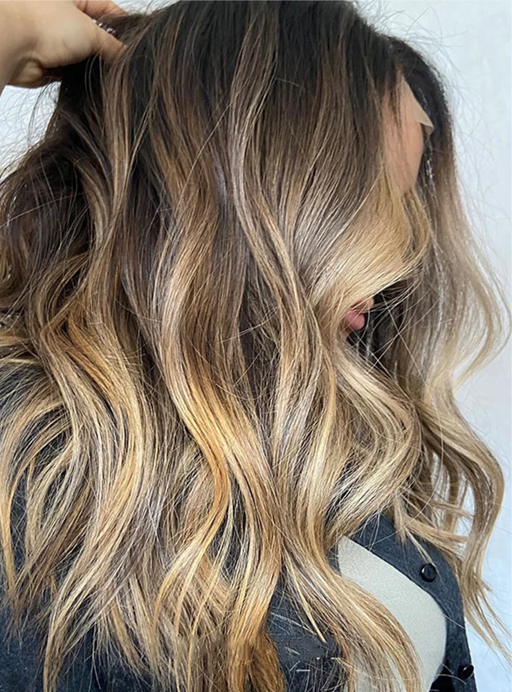Vågig Balayage Peruk i Guldblond & Brun