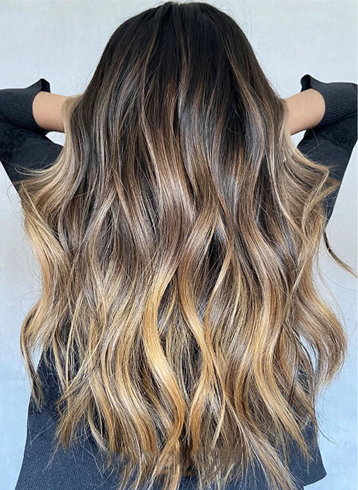 Vågig Balayage Peruk i Guldblond & Brun