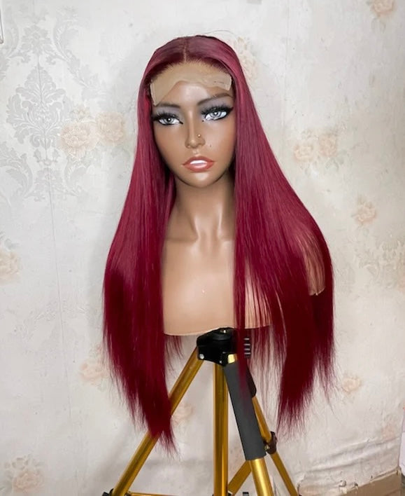 Burgundy Rak Äkta hår