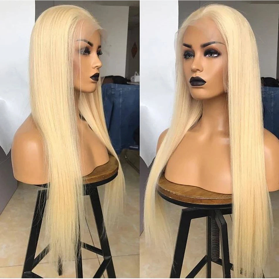 Blond Bone Straight HD Transparent Lace Front Peruk i Äkta Hår