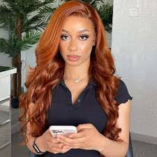 Ginger HD Lace Front Peruk i Äkta Hår vågig