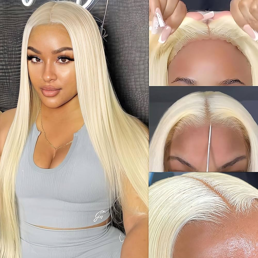 Blond Bone Straight HD Transparent Lace Front Peruk i Äkta Hår