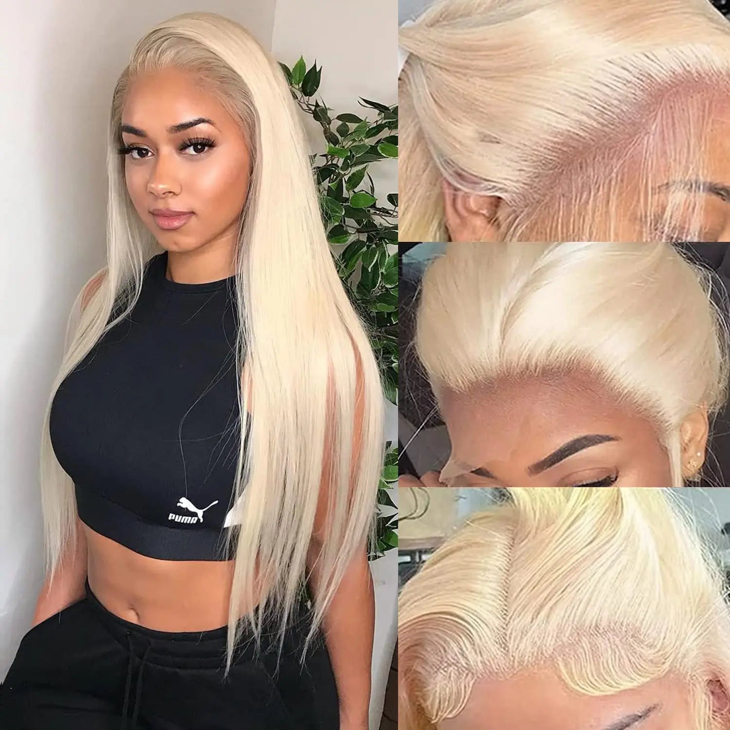 Blond Bone Straight HD Transparent Lace Front Peruk i Äkta Hår