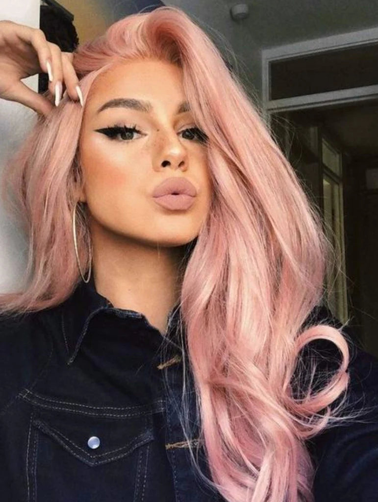 Rosa Peruk Body Wave i Äkta Hår