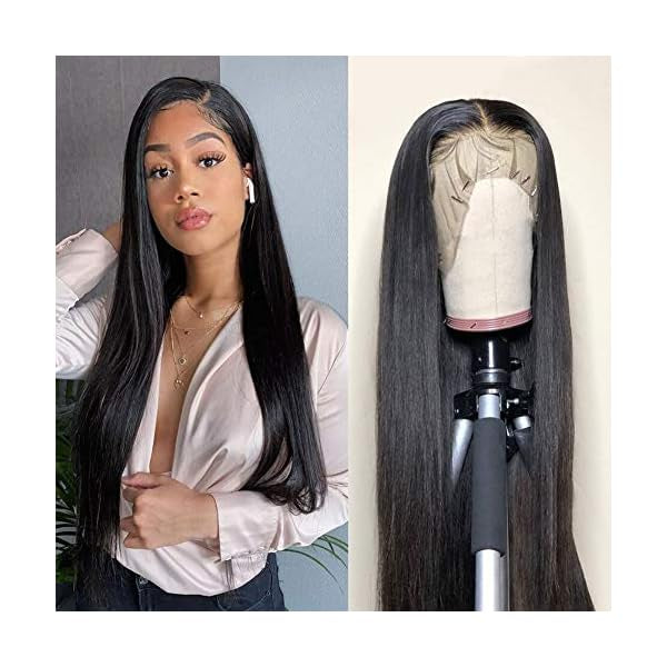 Svart Rak Peruk i Äkta Hår med HD Transparent Lace Front