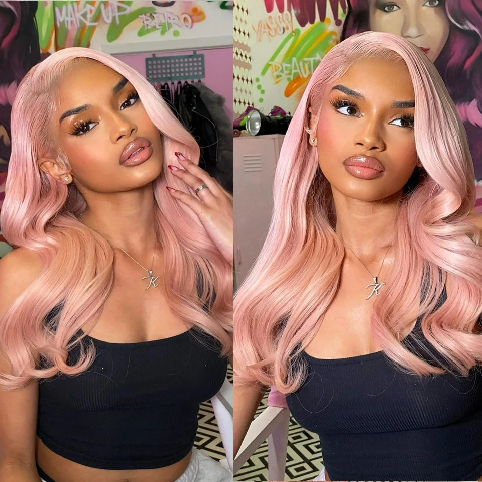 Rosa Peruk Body Wave i Äkta Hår