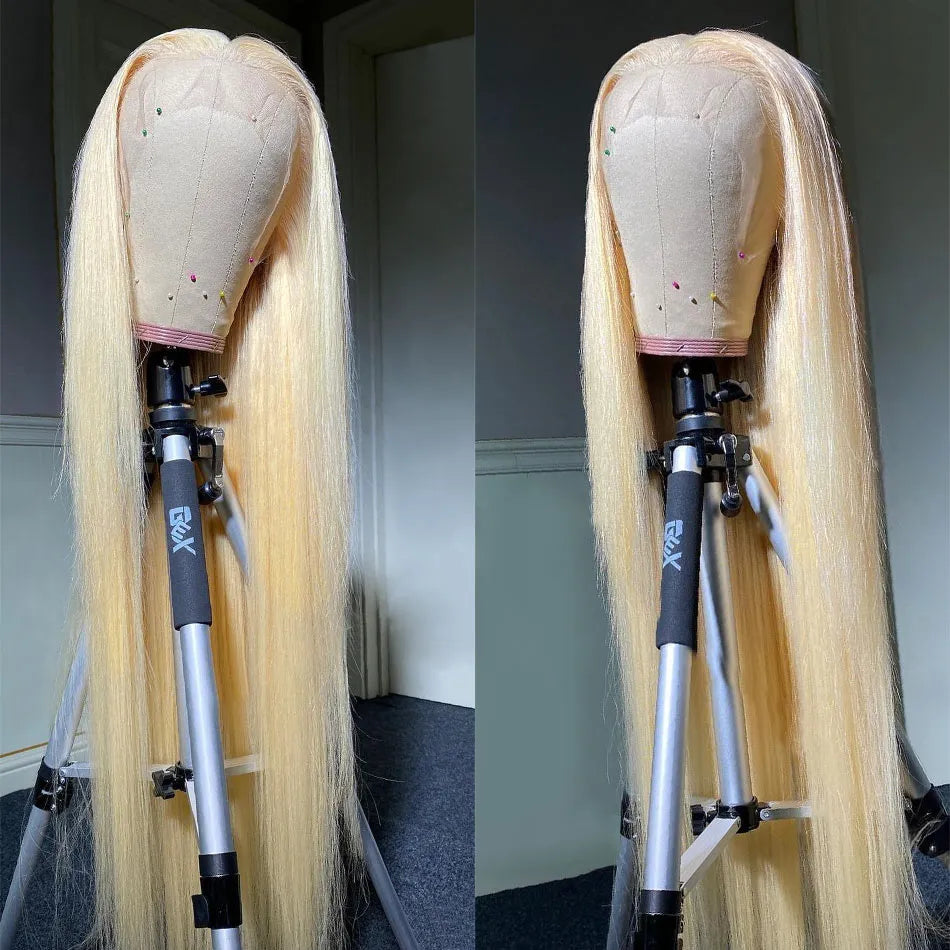 Blond Bone Straight HD Transparent Lace Front Peruk i Äkta Hår