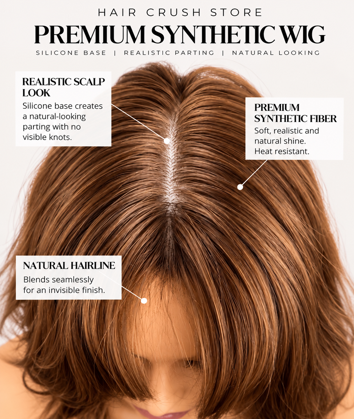 Premium syntetisk peruk med silikonbas och realistisk scalp – Hair Crush Store